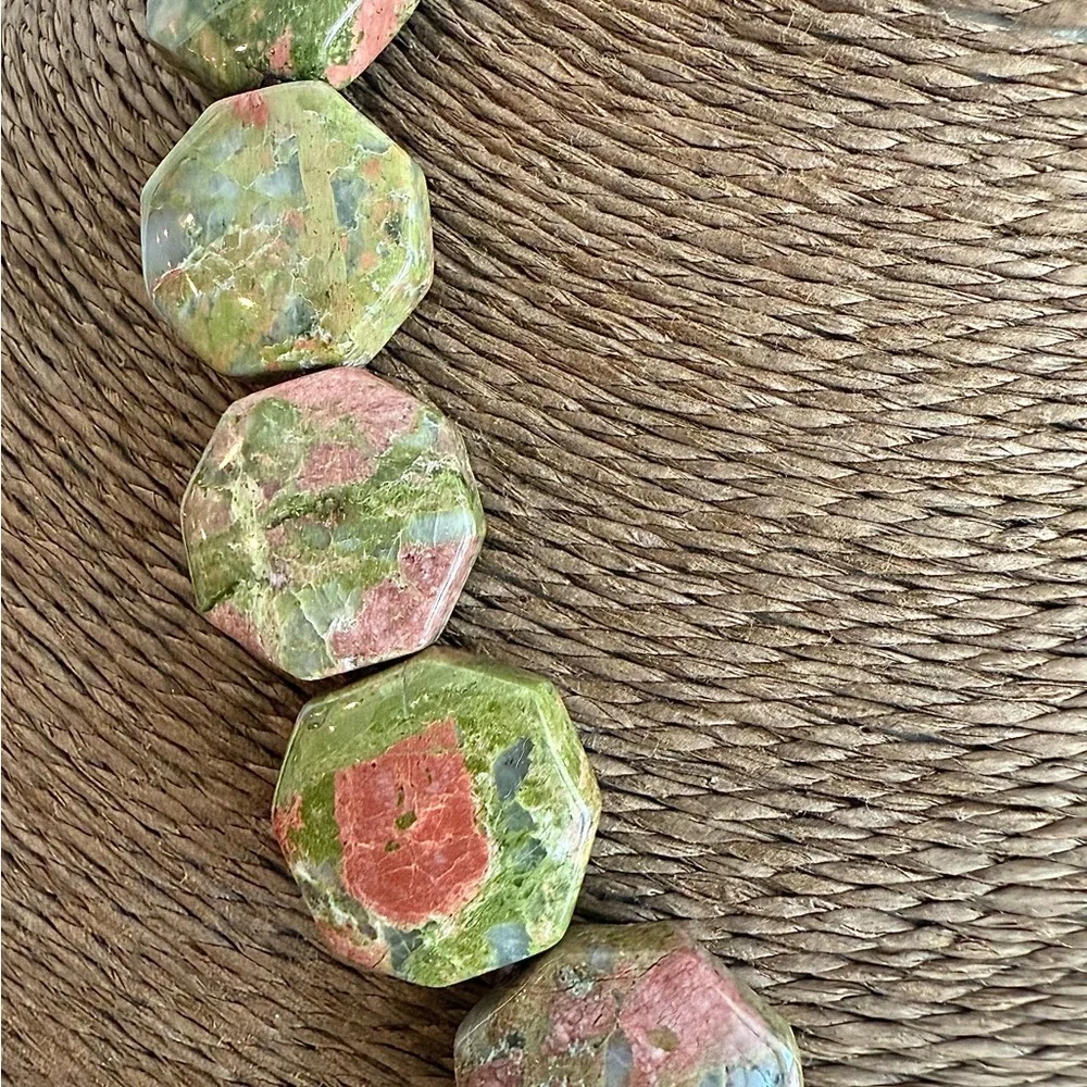 Unakite Octagon Gemstone Necklace - Picture 4 of 11